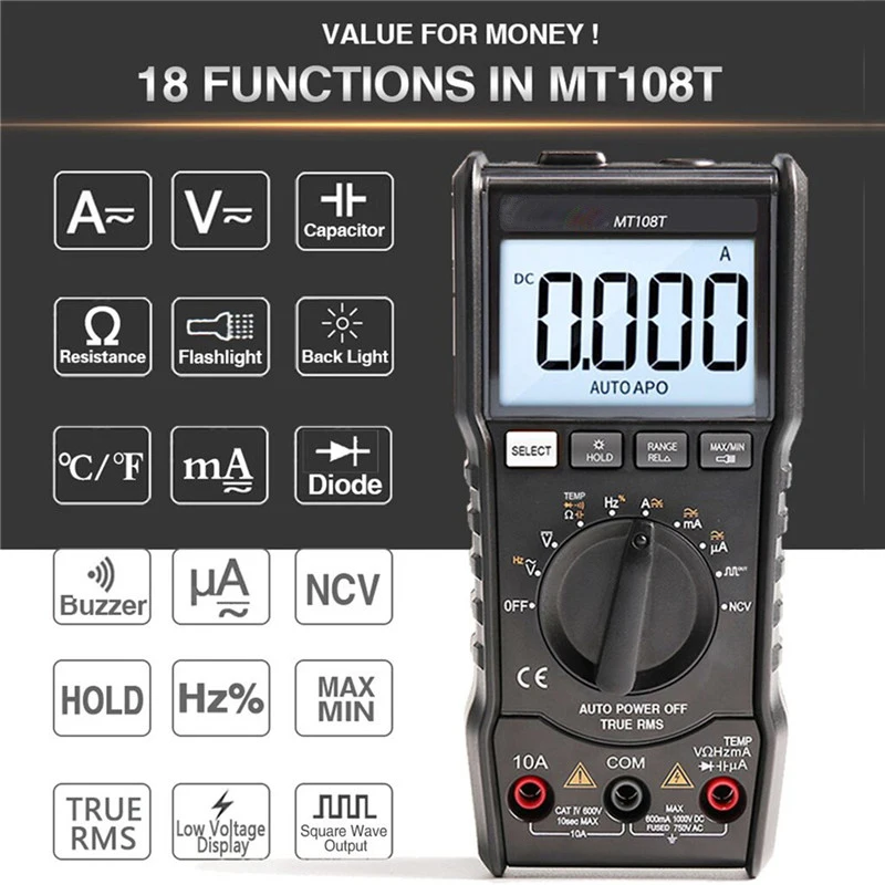 MUSTOOL MT108T мини квадратный волновой выход True RMS NCV тестер температуры Цифровой мультиметр 6000 отсчетов подсветка