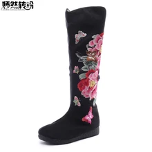 Женские ботинки; сезон осень; Новинка; женские парусиновые ботинки с цветочной вышивкой в стиле «Старый Пекин», с вышитыми бабочками и пионами