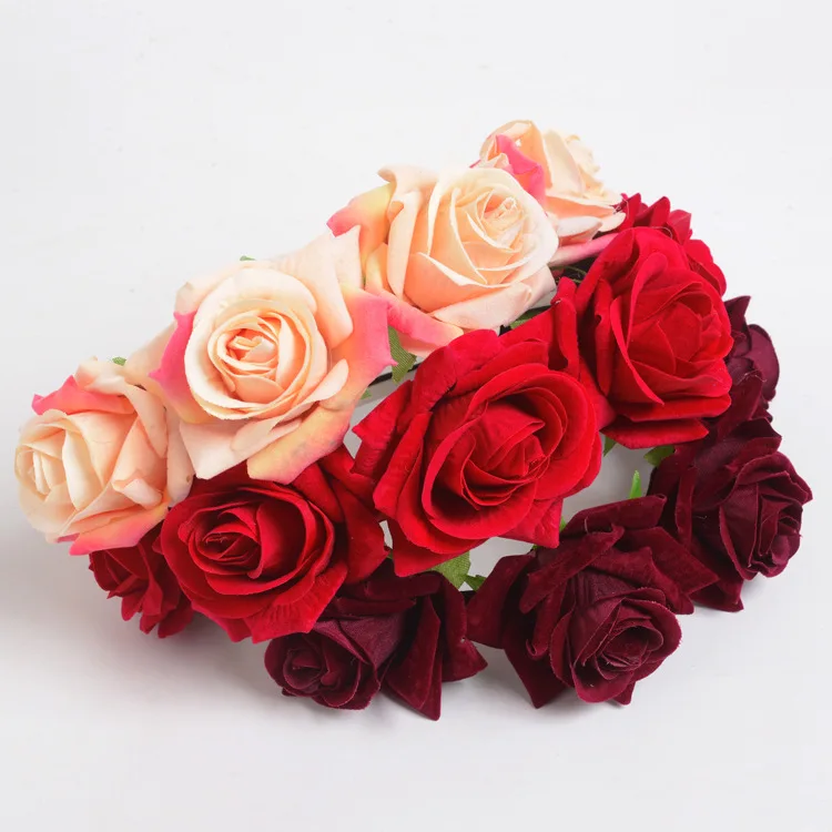Boho Women/Girls Wedding Red Rose Flower Crown Bride Wreath Floral Garlands Bridal Headwear Bridesmaid Headband Hair Accessories