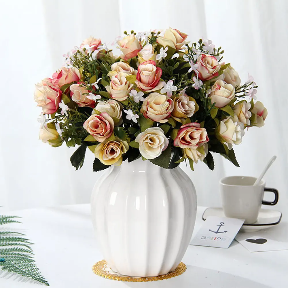 

Beautiful Artificial Flowers Fake Plant Simulation Roses Fashion 1 Bunch Multicolor Silk Cloth Party Home Decor 10 Heads DIY