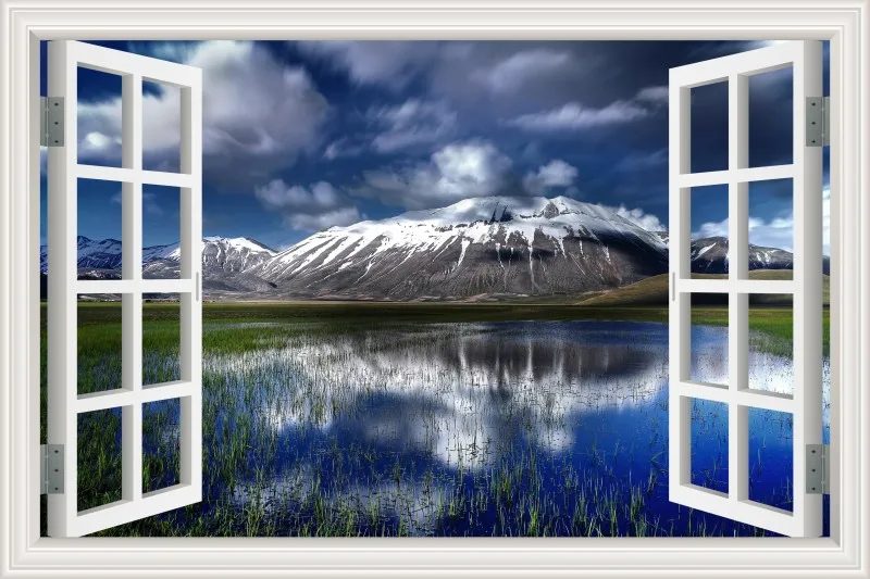 3D вид на окно озеро настенный стикер с пейзажем ПВХ водонепроницаемые настенные художественные обои для гостиной большие настенные наклейки s плакат - Цвет: 12