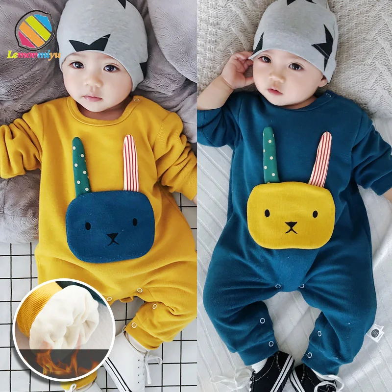 

Lemonmiyu Baby Cartoon Plus Velvet Winter Rompers For Newborn O-neck Thicken Cotton Toddler Children One-Piece Unisex Junpsuits