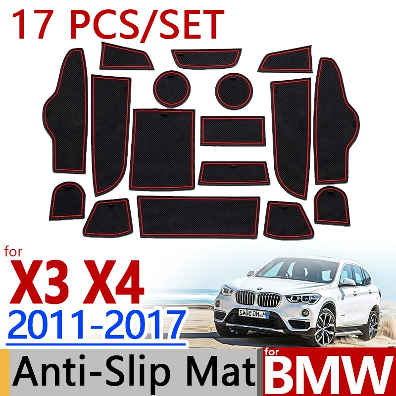 for BMW F25 X3 F26 X4 2011-2017 Anti-Slip Rubber Cup Cushion Groove Mat 17pc 2012 2013 2014 2015 Accessories Car Styling Sticker car styling stainless steel interior trim air conditioning cd control panel decoration cover for bmw x3 f25 x4 f26 accessories