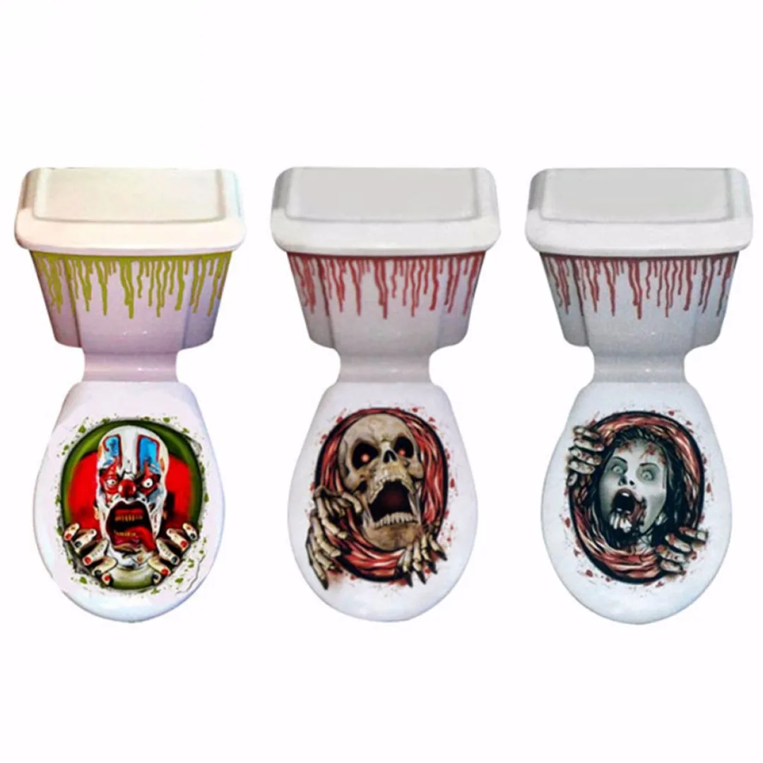 Halloween Decorations 3D Toilet Seat Cover Sticker Waterproof Scary Horror Toilet Poster Stickers Bathroom Accessories