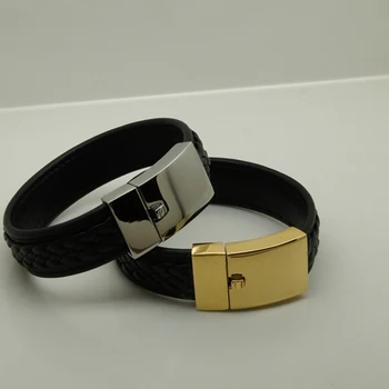 

classic & simple design woven leather 316 stainless steel bracelet new