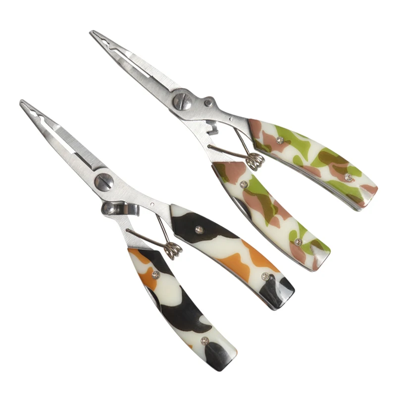 

Camouflage new design Stainless Steel Fishing Pliers Line Cutter Remove 2 in 1 Fishing Tool open small ringwith oxford bag