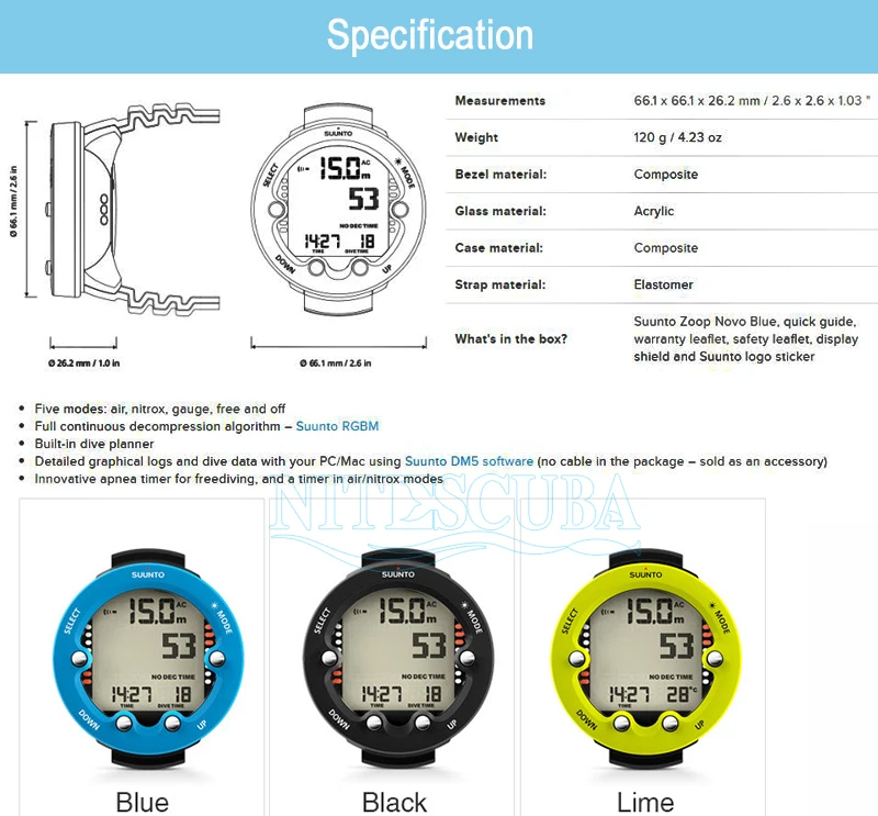 NiteScuba аксессуары для подводной фотографии SUUNTO ZOOP NOVO Подводные компьютерные часы водонепроницаемые для мужчин и женщин для дайвинга рекреационных дайверов