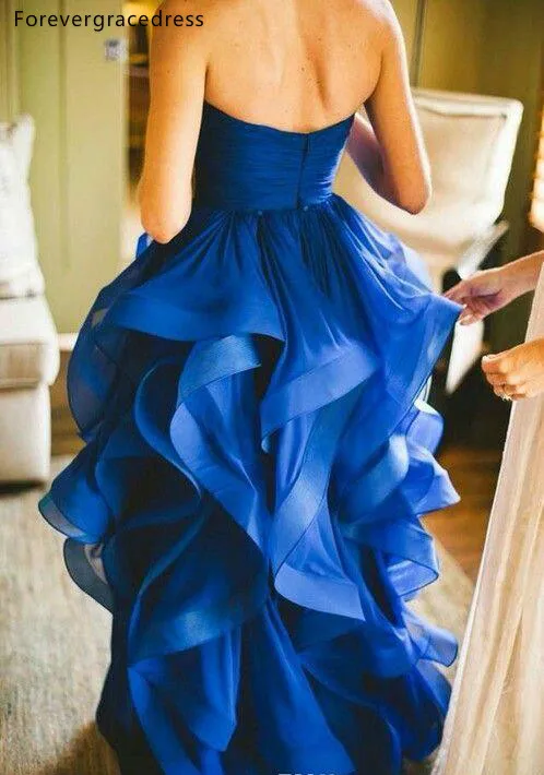 Tier Ruffle Skirts Royal Blue Wedding Dresses 2019 Latest A Line Strapless Country Garden Bridal Gowns Party Dress Arabic BC0275  151 (4)