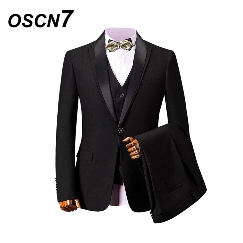 OSCN7 Gentleman Tailor made Suits Men 3 Piece Slim Fit Leisure Wedding ...