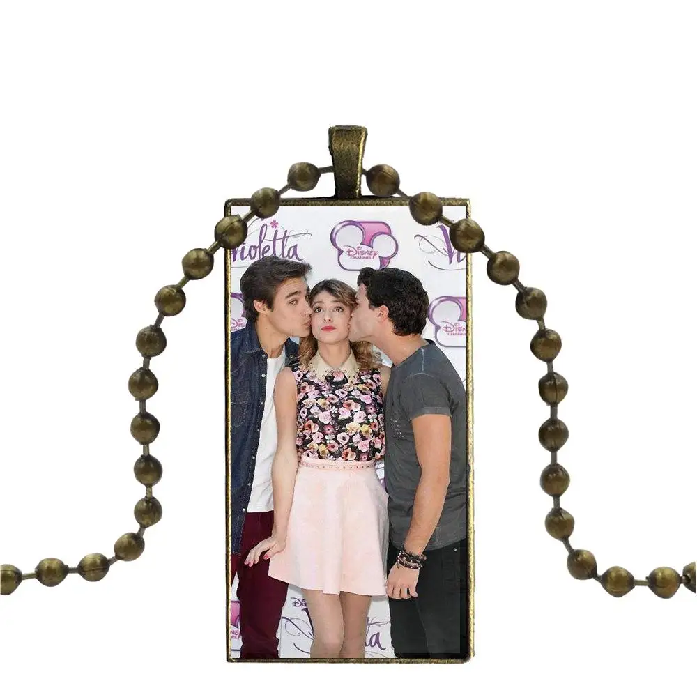 Бронзовое стекло кабошон с прямоугольной формы кулон колье ожерелье для девочек ТВ Виолетта - Окраска металла: as picture