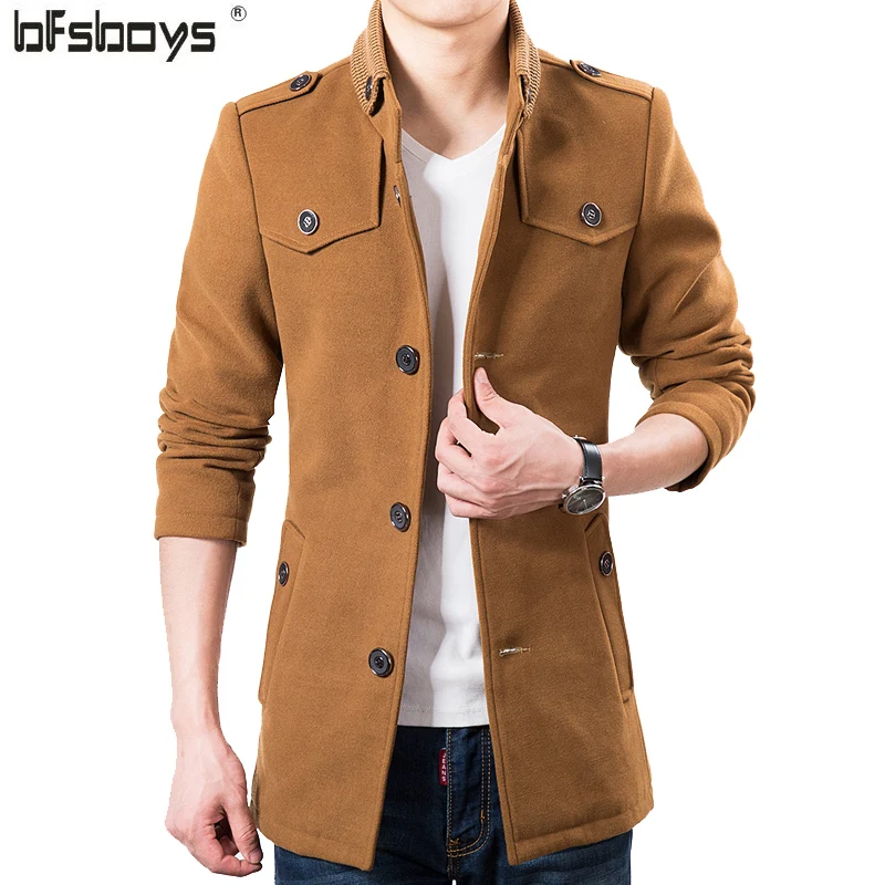 hot sale 2016 new fashion slim long leisure single breasted Brand Men Clothing stand collar cloth