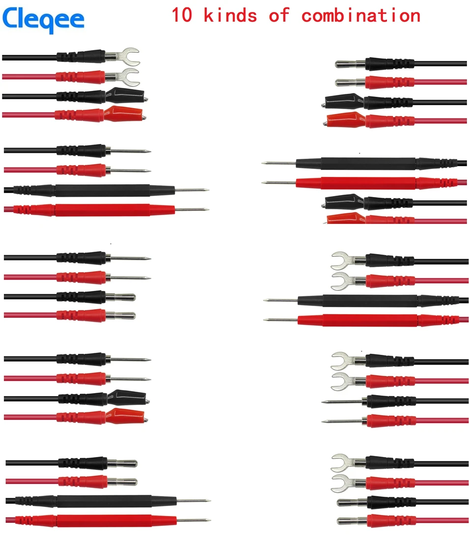 

Cleqee P1500 16 in 1 Test Leads kit Replaceable Test wires Probes for dgital Multimeter Test Leads crocodile clips U type probe