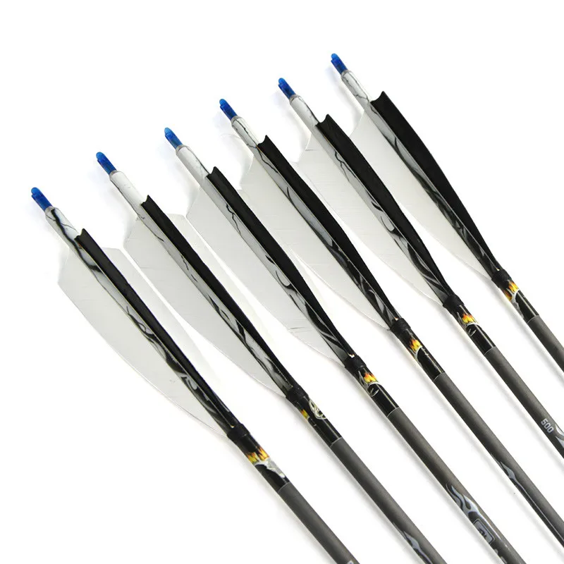 10Pcs 31" Archery Carbon Arrow Spine 500 Pure Carbon Arrows With Turkey Feather For Bow Outdoor Training Shooting Accessories