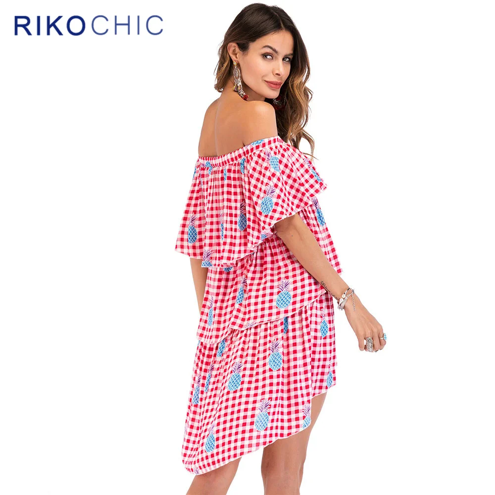 Rikochic летние платья Boho Стиль Розовое платье Для женщин открытыми плечами и