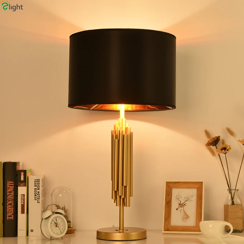 Современная золотая металлическая Светодиодная настольная лампа Luminaria Black Fabric