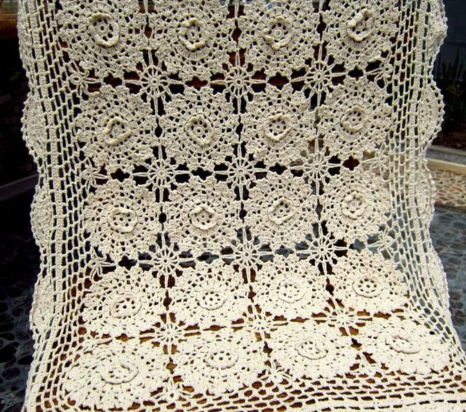 

New Three-dimensional flower Handmade Crochet Tablecloth Knit Cotton Table Runner Retro Rectangular Cabinet Cover cloth Curtain