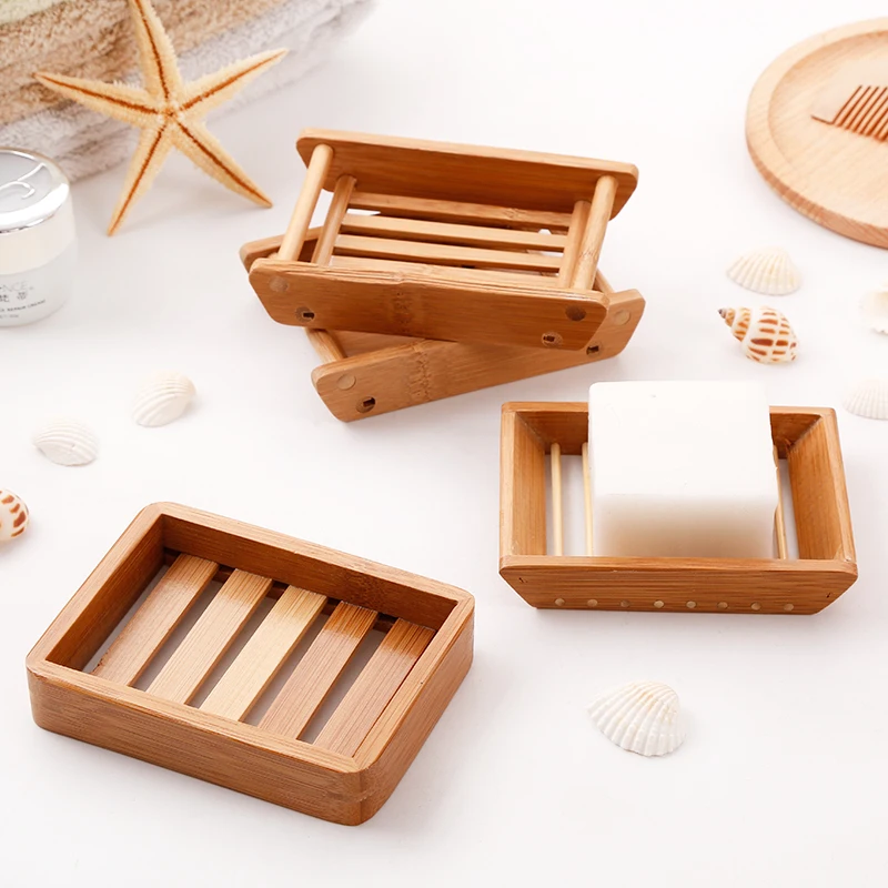 Wooden Soap Dish Natural Wood Soap Dish Holder with Drainage for Bathroom Shower Kitchen 4 Pcs Bamboo Soap Case Holder