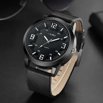 

O.T.Sea Fashion Casual Brand Business Men's Watch Convex Dial Leather Belt Mens Clock Quartz Wrist Watches relogio masculino