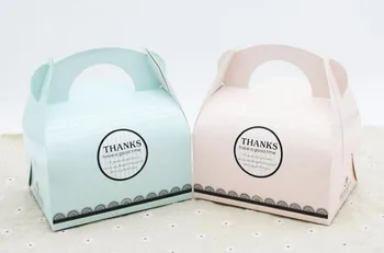 

10 Pcs "Thanks" Pink Green Gift Paper Party Favor Cupcake Cookie Food Paper Package Boxes With Carry Handle