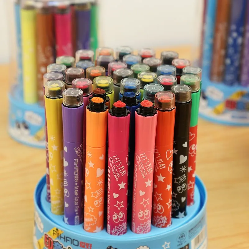 

Art Supplies Cute 12/18/24/36 Colors Washable Watercolor Marker Pen With Stamps Painting For Anime Manga Drawing Set Stationery