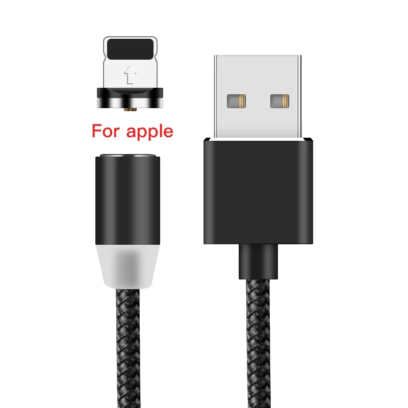 ESVNE 2m Магнитный кабель Micro Usb Typc C магнитная зарядка для Iphone lighting 2A Быстрая зарядка Usb C магнитное зарядное устройство кабель для мобильного телефона - Цвет: for Apple Black