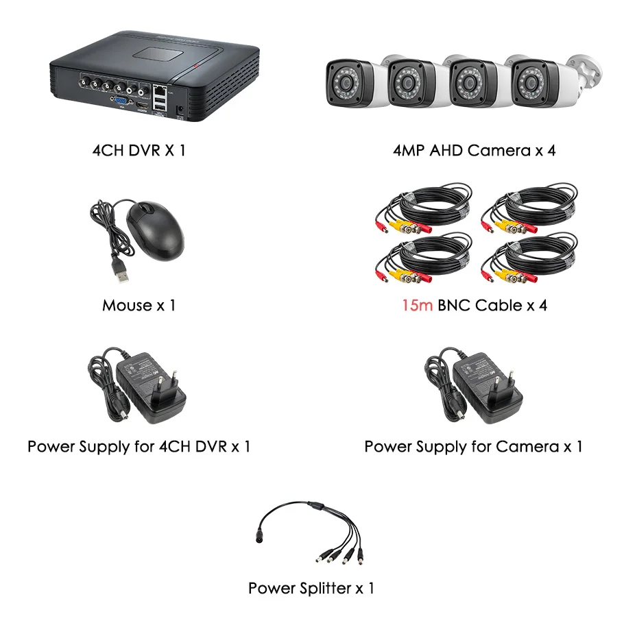 KERUI Открытый водонепроницаемый AHD 1520P 4MP 4CH DVR КОМПЛЕКТЫ система камер домашней безопасности HDMI CCTV система видеонаблюдения Комплект - Цвет: Черный