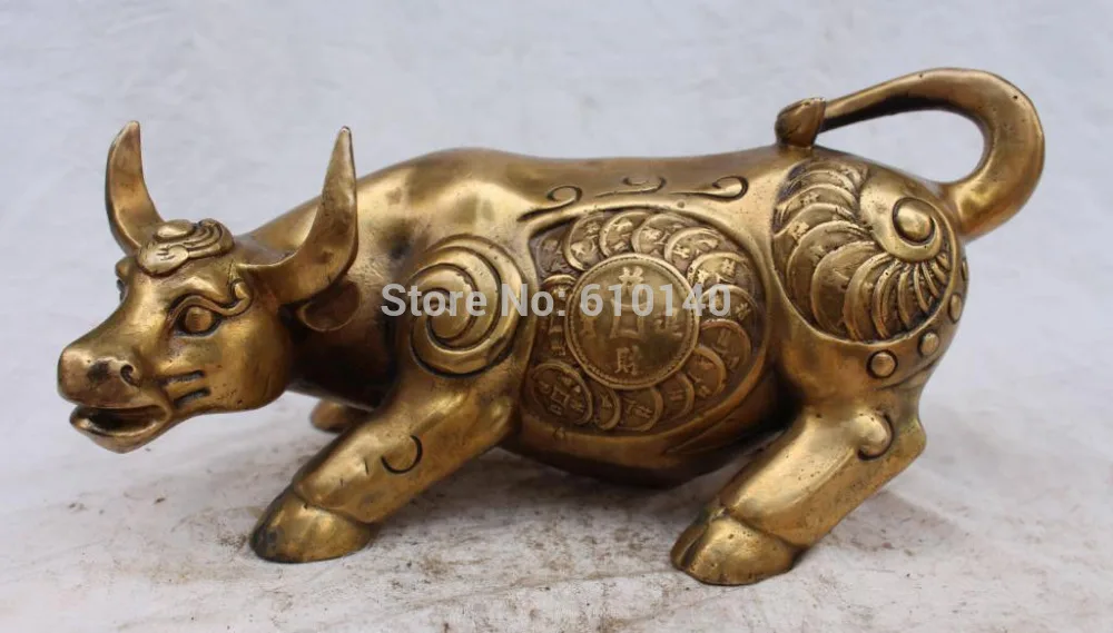 

13" Chinese Bronze Wealth Money Stronger Bull Unicorn OX Oxen Animal States