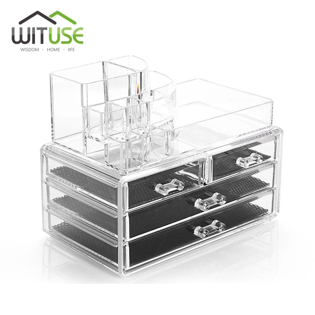 

WITUSE Acrylic 4 Drawer Jewelry Cosmetic Organizer Chest Makeup Case Cabinet Cosmetic Organizer Transparent Make Up Holder Box