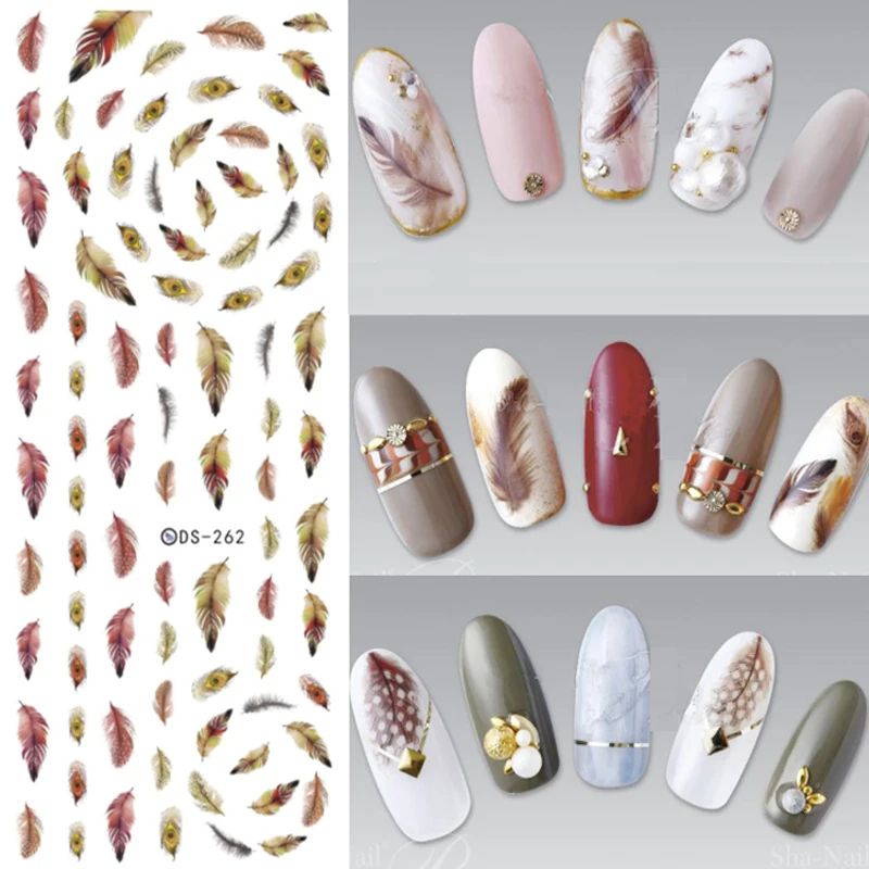 

3Pcs New Design Water Transfer Nails Art Sticker Brown Yellow Feathers Nail Sticker Watermark Sticker For Nail Fingernails Decal