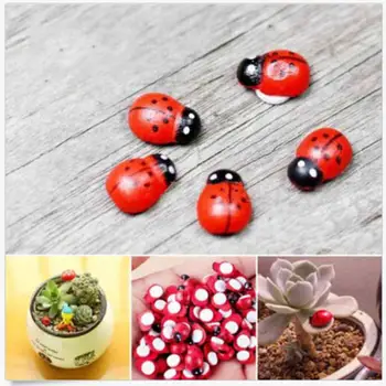 

10/20/50Pcs Mini Red Wooden Ladybug Shape Sponge Self-adhesive Stickers Garden Ornaments Craft For Plant Fridge Sticker