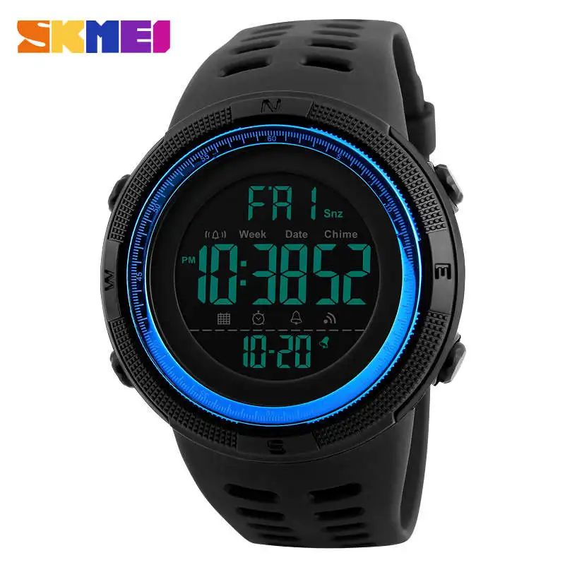 50 м спортивные мужские часы с двойным дисплеем и будильником Chrono цифровые наручные часы цифровые водонепроницаемые мужские часы SKMEI 1251 - Цвет: blue