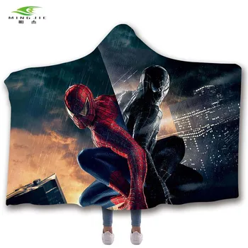 

3D Children Cartoon Digital printing Spiderman Hooded Blanket Fleece Travel Blankets Throw Bed Soft Plush Sofa Car Winter Warm