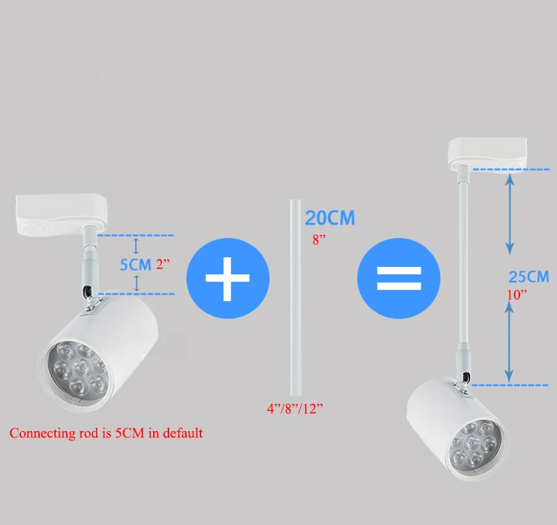 Светодиодные светодио дный точечные светильники с рельсовым креплением длинные прожекторы удлиняют высоту направляющей лампы для магазина/выставки/шоу