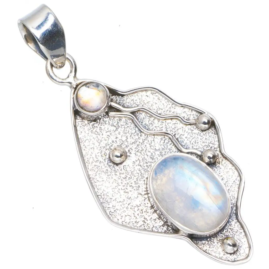

Natural Rainbow Moonstone Handmade Unique 925 Sterling Silver Pendant 2" A0180