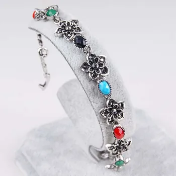 

2015 Chinese Style Classical Flowers Tibetan Silver alloy Product Flask Fashion Luxury Loom Bicolor Bracelets