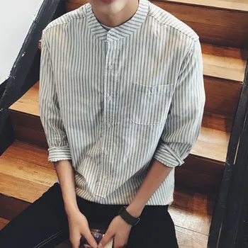 

Summer five division led stripe shirt, restore ancient ways students loose cotton and linen shirt shirt