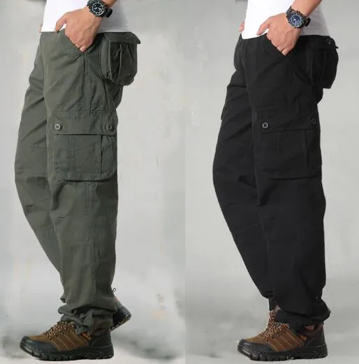 Men's Cargo Pants Mens Casual Multi Pockets Military Tactical Pants Men Outwear Straight slacks Long Trousers Large size 42 44 blue cargo pants