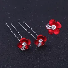 5 шт./компл. Для женщин Стразы Красная роза цветок Шпильки зажимы Свадебные головной убор невесты заколки для волос Средства для укладки волос