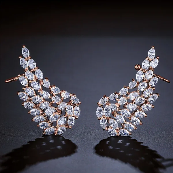 Rose Gold Color 9 UILZ серьги-гвоздики в японском и корейском стиле, кубический циркон, серьги в виде крыльев Ангела для женщин, модные свадебные ювелирные изделия UE598 - Окраска металла: Rose Gold Color 9