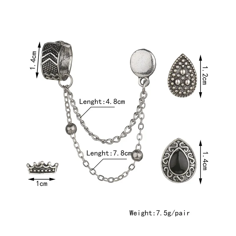 Комплект из 7 предметов в стиле панк; серебряное цветная серьга в этническом богемном стиле; зажимные серьги-клипсы для женщин; серьги сова в виде листа