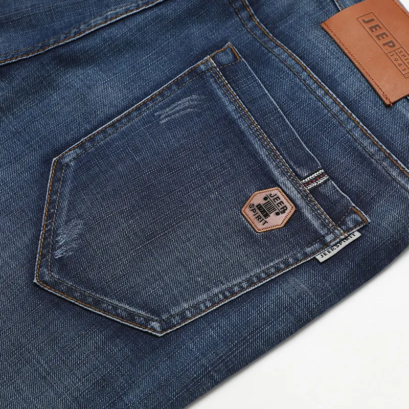 2019 Spring Summer JEEP Brand Cotton Jean Elastic Mens Casual Full Length Mid Waist Straight Jeans Cotton Pants Fashion Trousers (27)