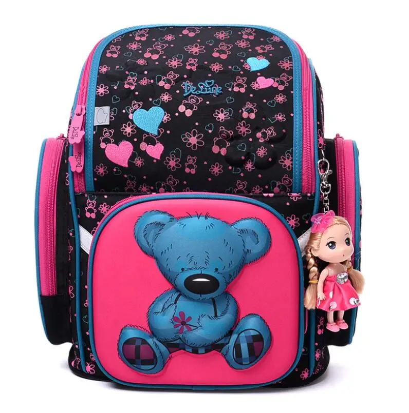 

DELUNE Children Cartoon 3D Bear Owl Racing Car Pattern Girls Boys School Bags Waterproof Foldable Orthopedic School Backpacks