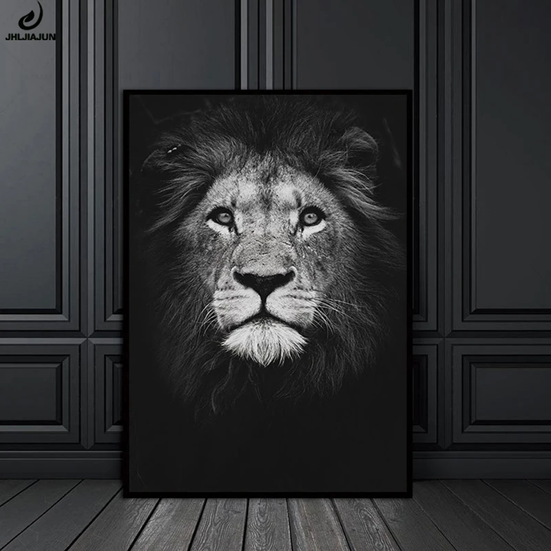 Animal Closeup Lion Face Black White Wall Art Decoration Poster