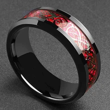 Anel masculino moderno, anel de aço inoxidável de fibra de carbono, verde, vermelho, preto, dragon inposição, conforto