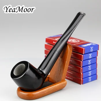 

Solid Black Tobacco Pipe 60 pcs 9mm Activated Carbon Filter Ebony Wood Pipe Straight Smoking Pipe Open-Close Wooden Stand Set