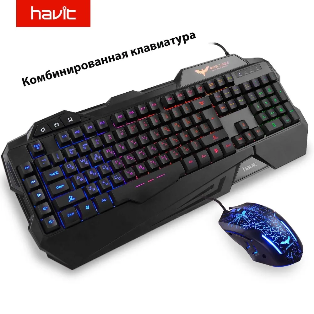 

HAVIT Gaming Keyboard Mouse Combos Backlit LED 19 Anti-Ghosting Keys Gaming Keyboard Mouse With 7 Color Light 4 adjustable DPI