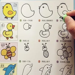 Desenhos animados para crianças, livro de desenho animado com sulcos de animais, frutas, vegetais, plantas para crianças de 3 a 9 anos