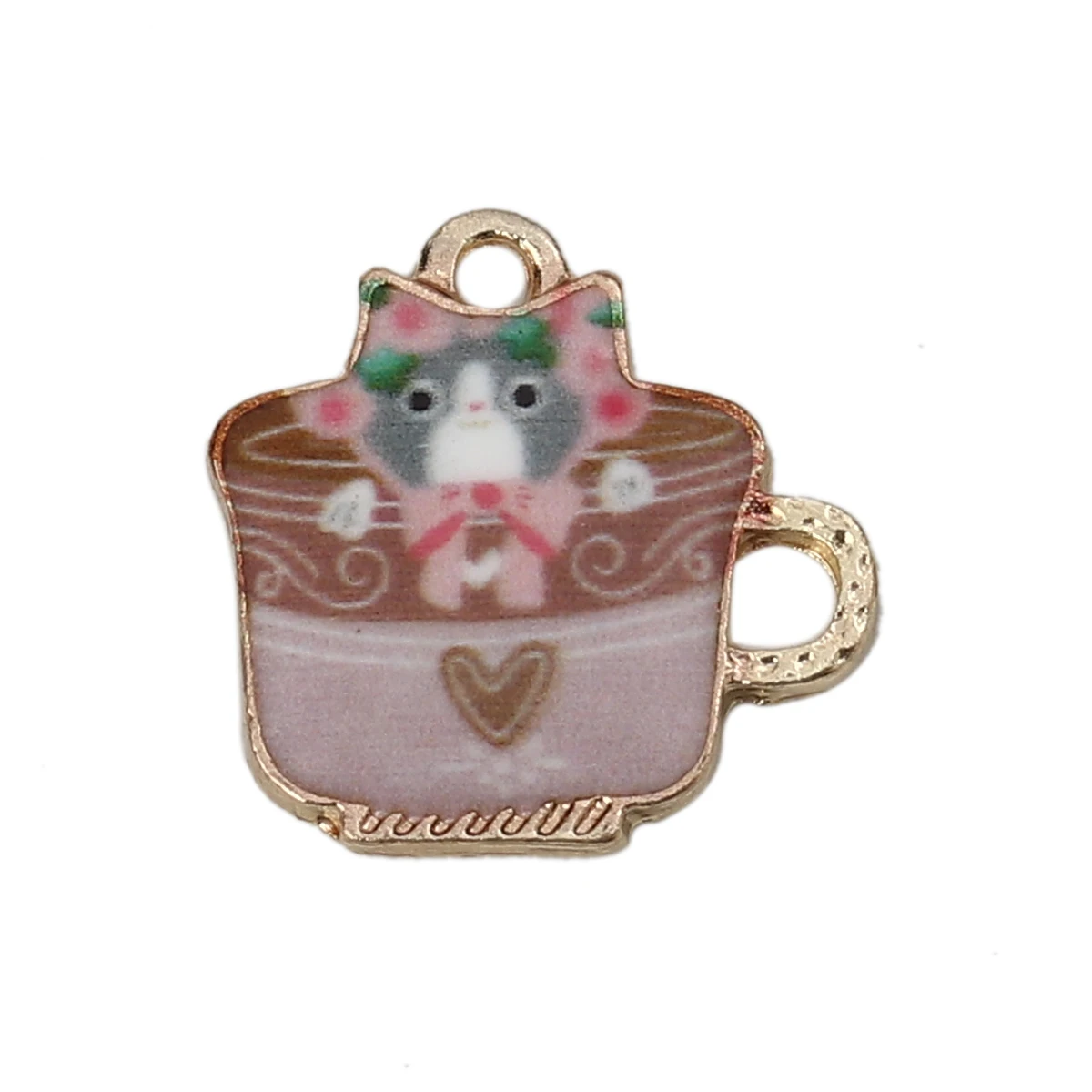 DoreenBeads, модные подвески из цинкового сплава, чашка золотого цвета, Разноцветные Подвески Kawaii, животные, кошка, эмалированные подвески, 15 мм x 14 мм, 10 шт
