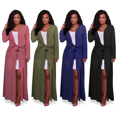 

2017 Summer Fashion Chiffon Cardigans Women Long Sleeve Outerwear Coats Casaco Feminino Female Long Overcoat Plus Size S-XXL