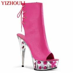 15cm thin with fish mouth pure color low - tube boots, attractive high - and romantic aesthetic female dancing shoes